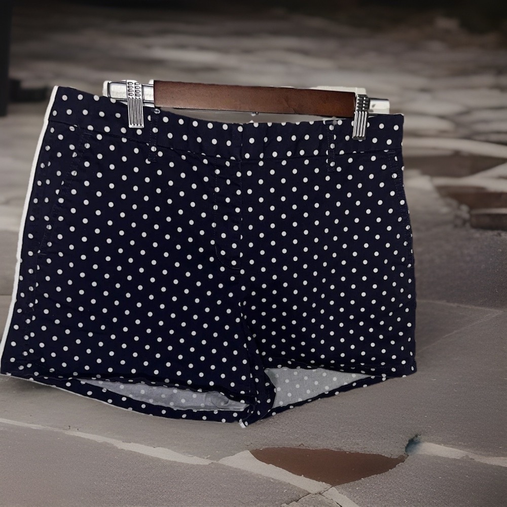 Elle Navy Blue White Polka Dot Twill Chino Shorts Size 8